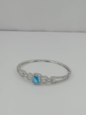 Silver-Plated Bracelet with Blue Stone & American Diamonds for Women