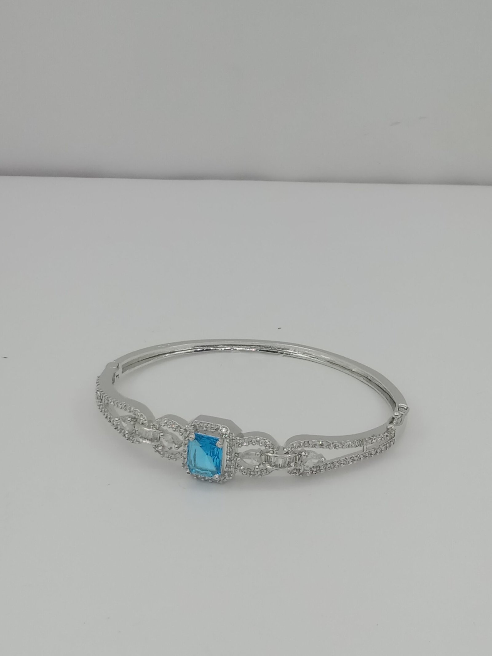 Silver-Plated Bracelet with Blue Stone & American Diamonds for Women