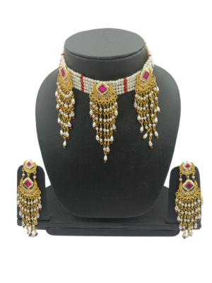 Bridal Pearl Kundan Choker Necklace Set with Earrings – Traditional Indian Jewelry
