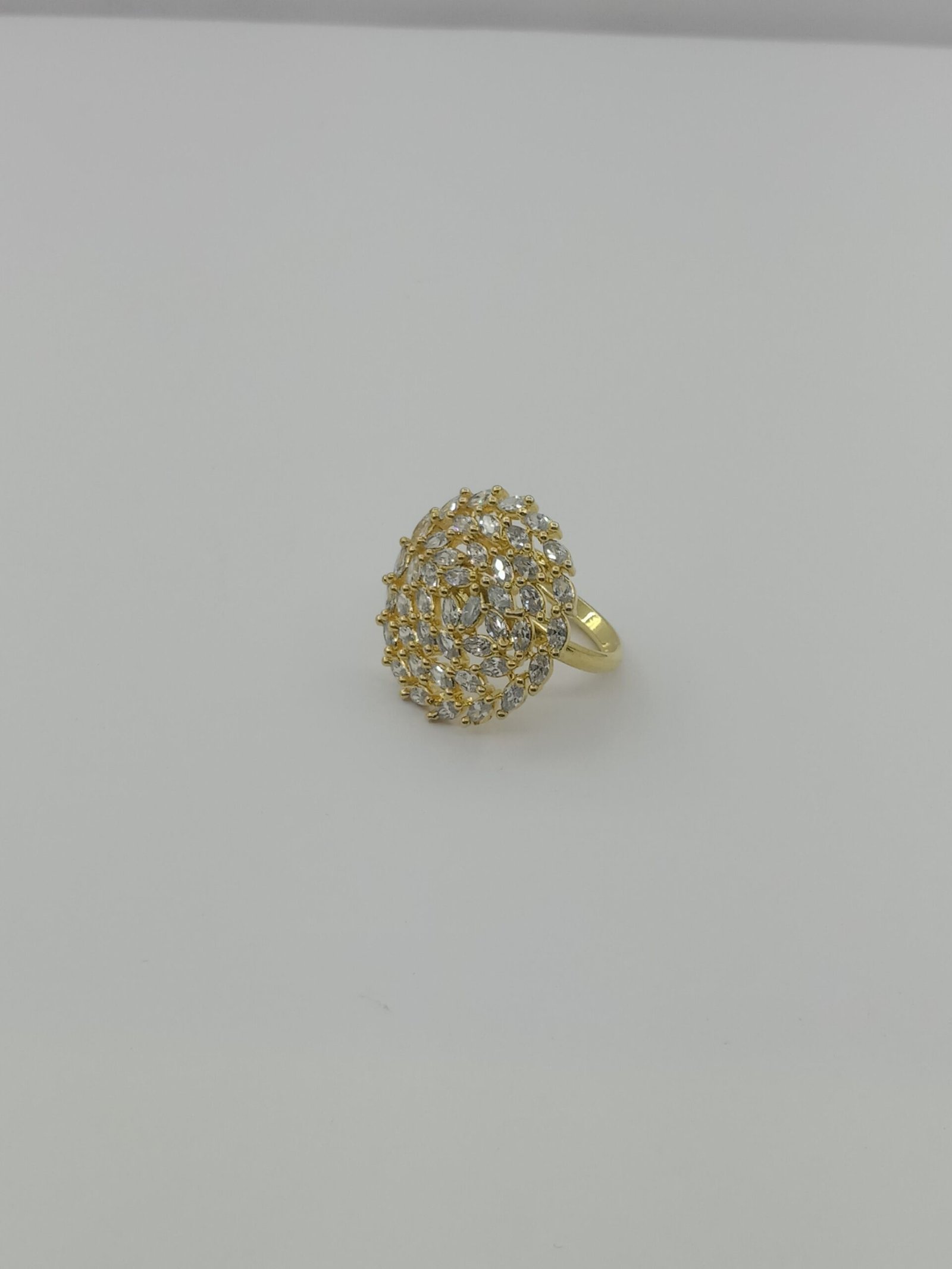 Elegant Gold-Plated American Diamond Dome Ring – Statement Finger Ring for Women