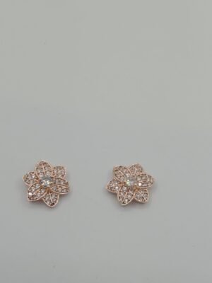 Rose Gold Floral American Diamond Stud Earrings for Women