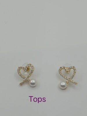 Heart-Shaped Pearl & American Diamond Stud Earrings for Women