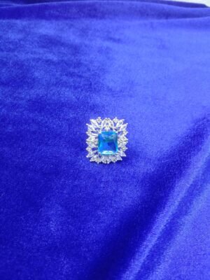 Royal Blue Princess-Cut Cocktail Ring with CZ Diamond Halo