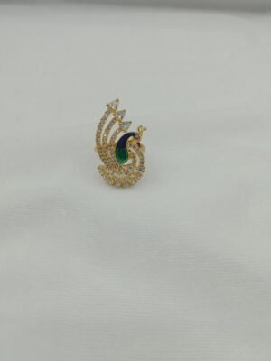 Peacock Design Gold-Plated Finger Ring with American Diamonds – Ethnic Statement Jewelry for Women